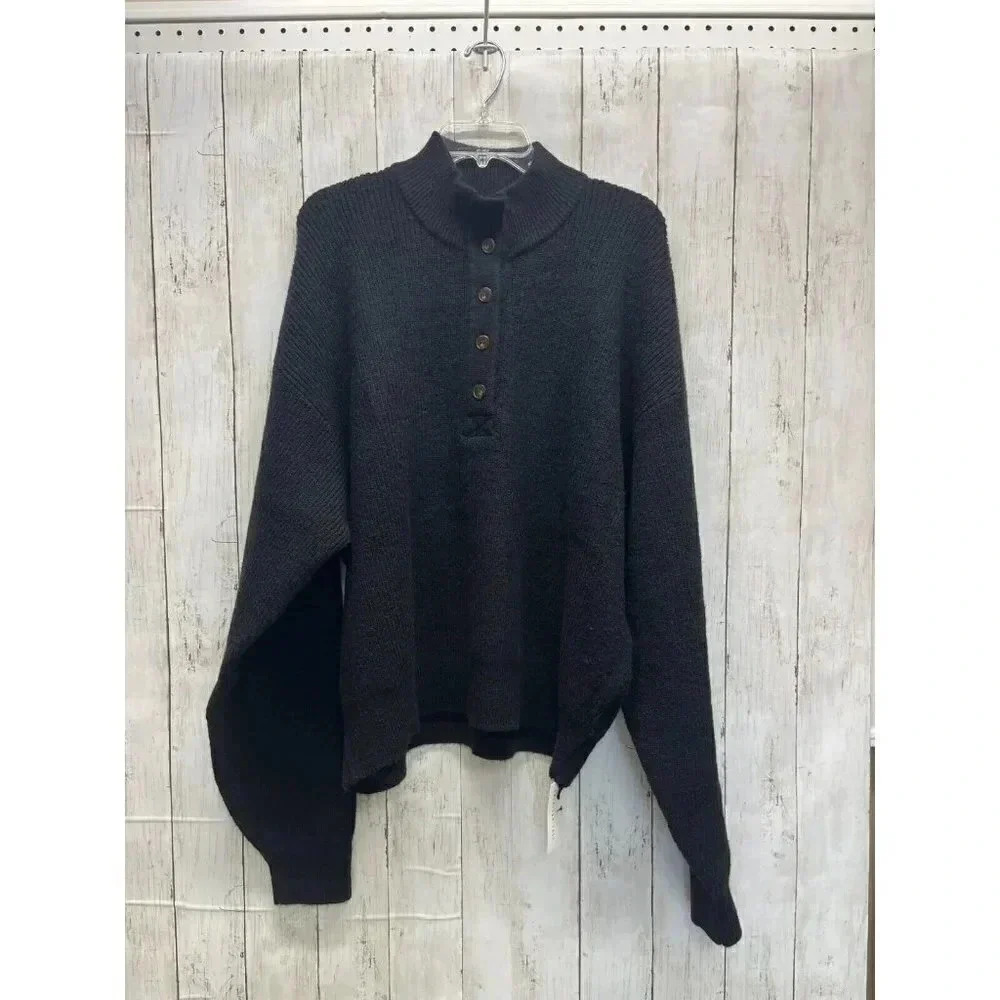 AMERICAN TALL MENS SIZE 2XL BLACK MOCK BUTTON NECK SWEATER NWT